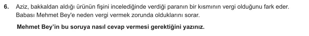 6. Sınıf Sosyal Bilgiler 2023-2024 2. Dönem 1. Yazılı 2. Bölüm 6. Soru görseli