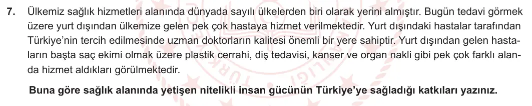6. Sınıf Sosyal Bilgiler 2023-2024 2. Dönem 1. Yazılı 2. Bölüm 7. Soru görseli