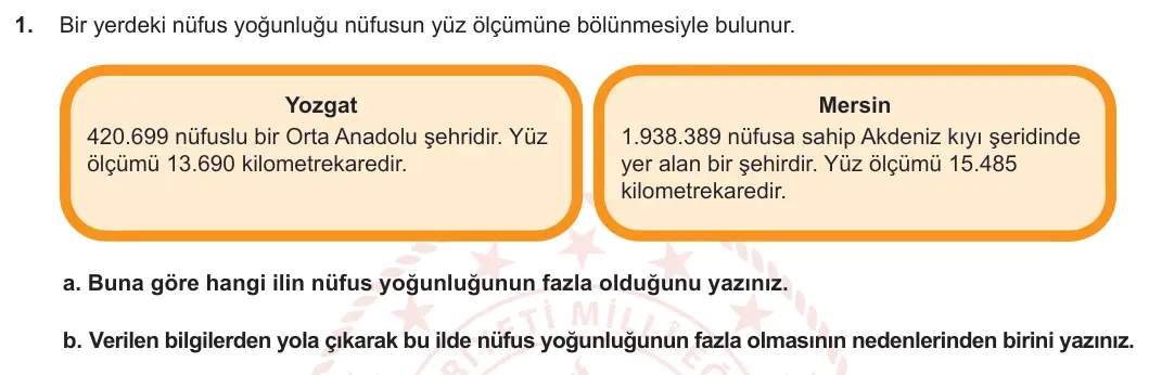 7. Sınıf Sosyal Bilgiler 2023-2024 2. Dönem 1. Yazılı 1. Bölüm 1. Soru görseli