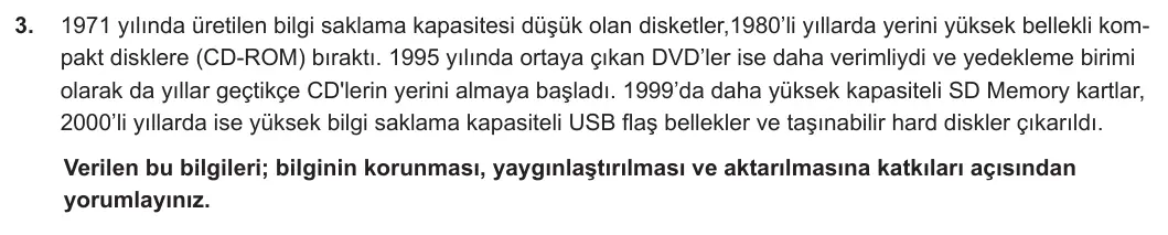 7. Sınıf Sosyal Bilgiler 2023-2024 2. Dönem 1. Yazılı 1. Bölüm 3. Soru görseli