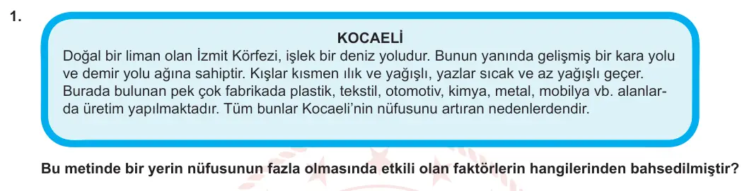 7. Sınıf Sosyal Bilgiler 2023-2024 2. Dönem 1. Yazılı 2. Bölüm 1. Soru görseli