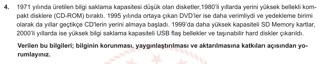 7. Sınıf Sosyal Bilgiler 2023-2024 2. Dönem 1. Yazılı 2. Bölüm 4. Soru görseli