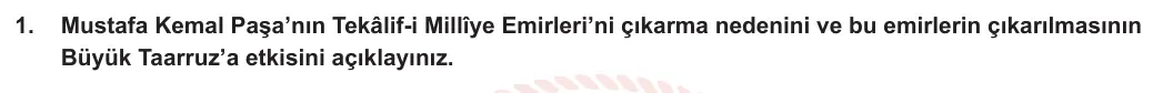 8. Sınıf T.C. İnkılap Tarihi ve Atatürkçülük 2023-2024 2. Dönem 1. Yazılı 1. Bölüm 1. Soru görseli