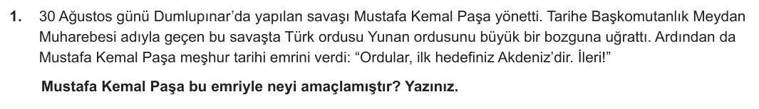 8. Sınıf T.C. İnkılap Tarihi ve Atatürkçülük 2023-2024 2. Dönem 1. Yazılı 2. Bölüm 1. Soru görseli