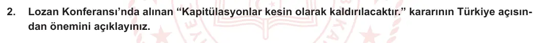 8. Sınıf T.C. İnkılap Tarihi ve Atatürkçülük 2023-2024 2. Dönem 1. Yazılı 2. Bölüm 2. Soru görseli