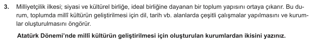 8. Sınıf T.C. İnkılap Tarihi ve Atatürkçülük 2023-2024 2. Dönem 1. Yazılı 2. Bölüm 3. Soru görseli