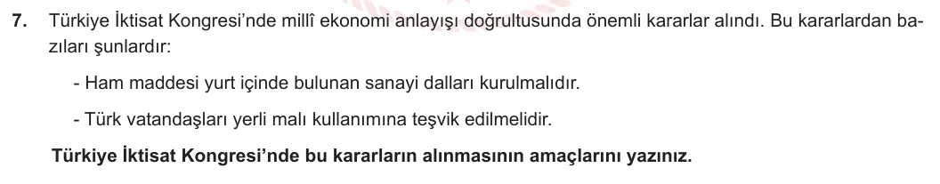 8. Sınıf T.C. İnkılap Tarihi ve Atatürkçülük 2023-2024 2. Dönem 1. Yazılı 2. Bölüm 7. Soru görseli