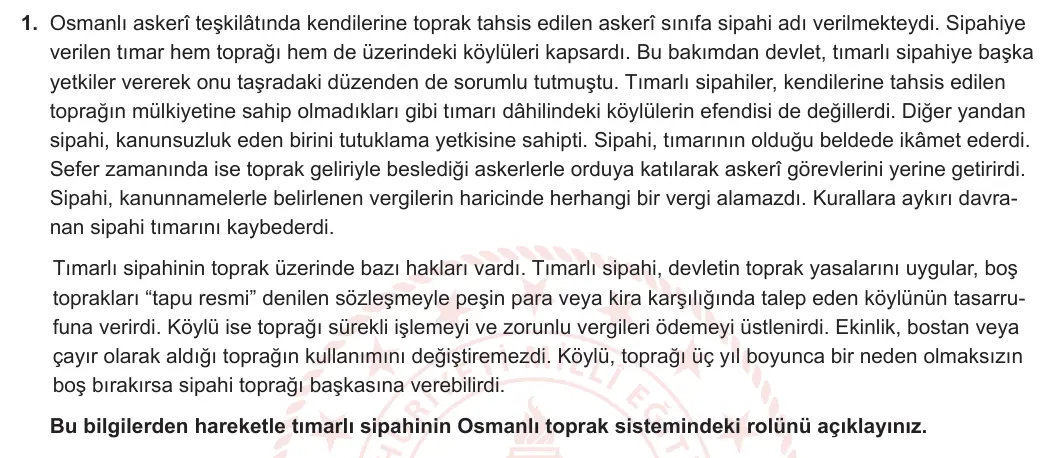 10. Sınıf Tarih 2023-2024 2. Dönem 1. Yazılı 1. Bölüm 1. Soru görseli