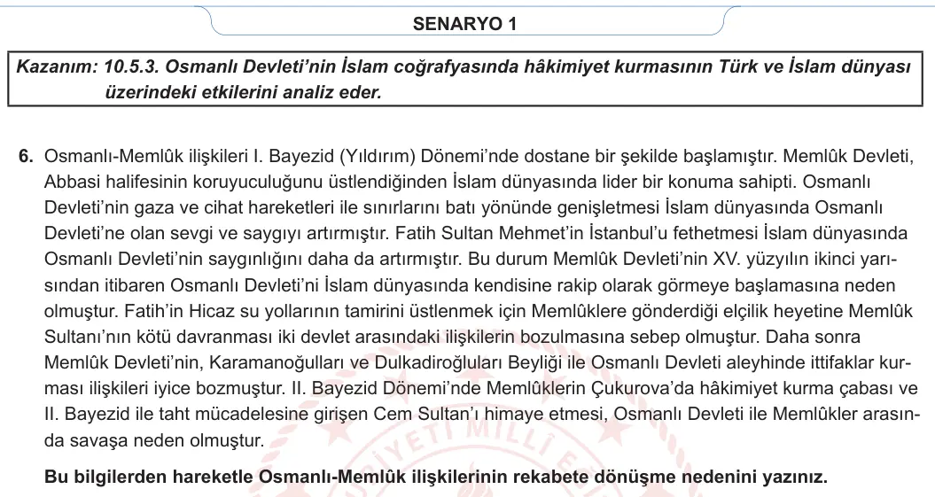 10. Sınıf Tarih 2023-2024 2. Dönem 1. Yazılı 1. Bölüm 5. Soru görseli (2/2)