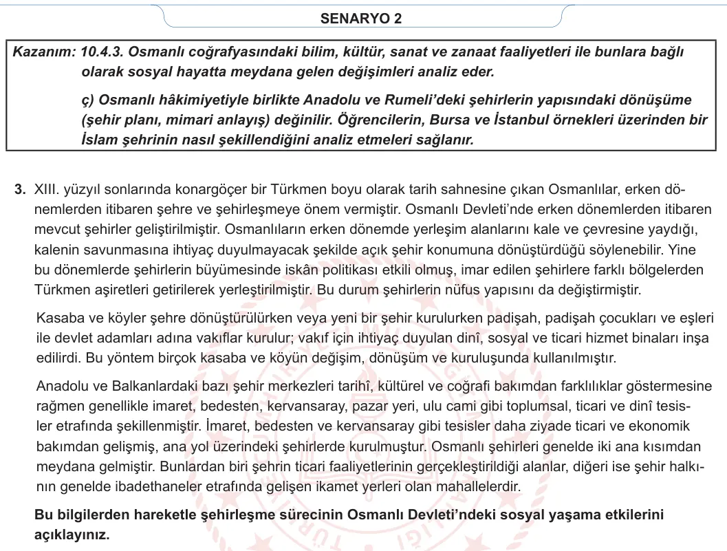10. Sınıf Tarih 2023-2024 2. Dönem 1. Yazılı 2. Bölüm 2. Soru görseli (2/2)