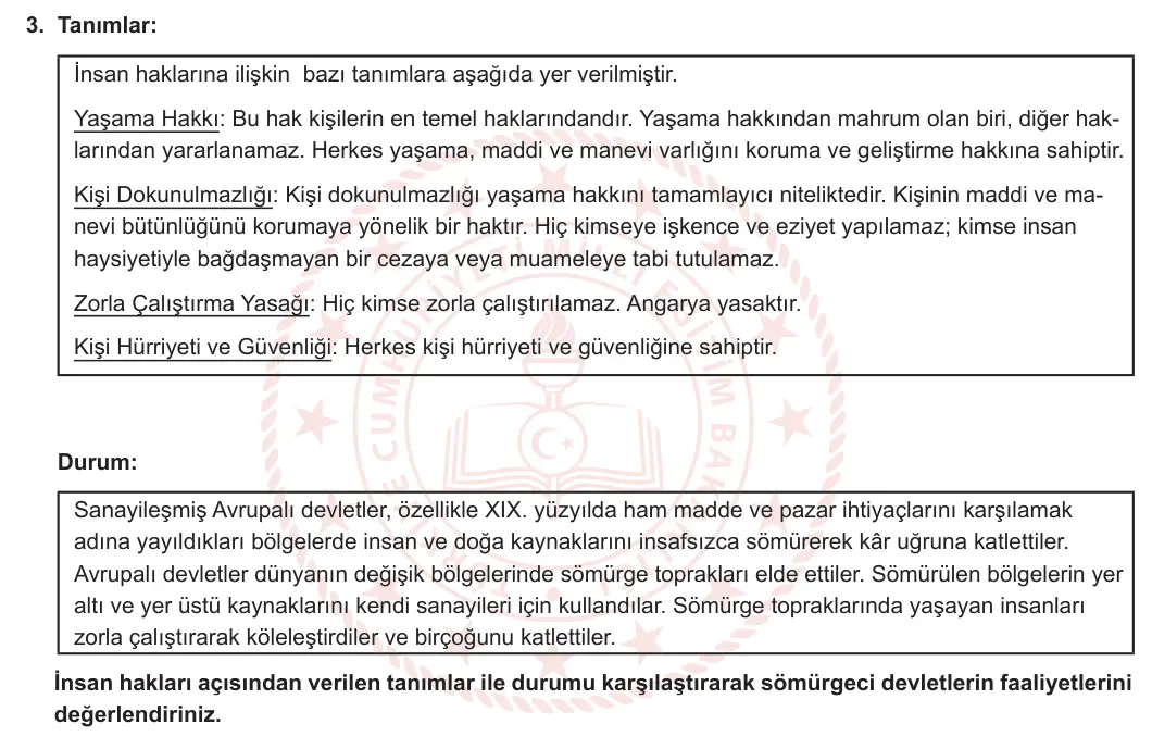 11. Sınıf Tarih 2023-2024 2. Dönem 1. Yazılı 1. Bölüm 3. Soru görseli (1/2)