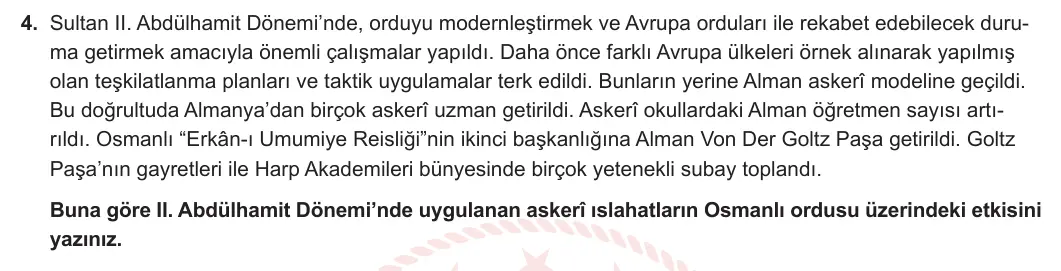 11. Sınıf Tarih 2023-2024 2. Dönem 1. Yazılı 1. Bölüm 4. Soru görseli