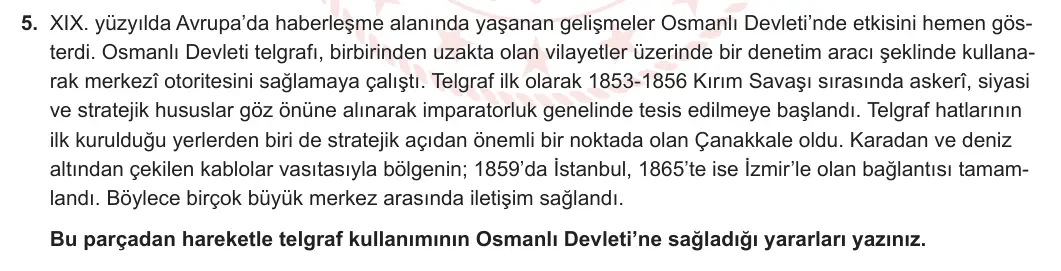 11. Sınıf Tarih 2023-2024 2. Dönem 1. Yazılı 1. Bölüm 5. Soru görseli (1/2)