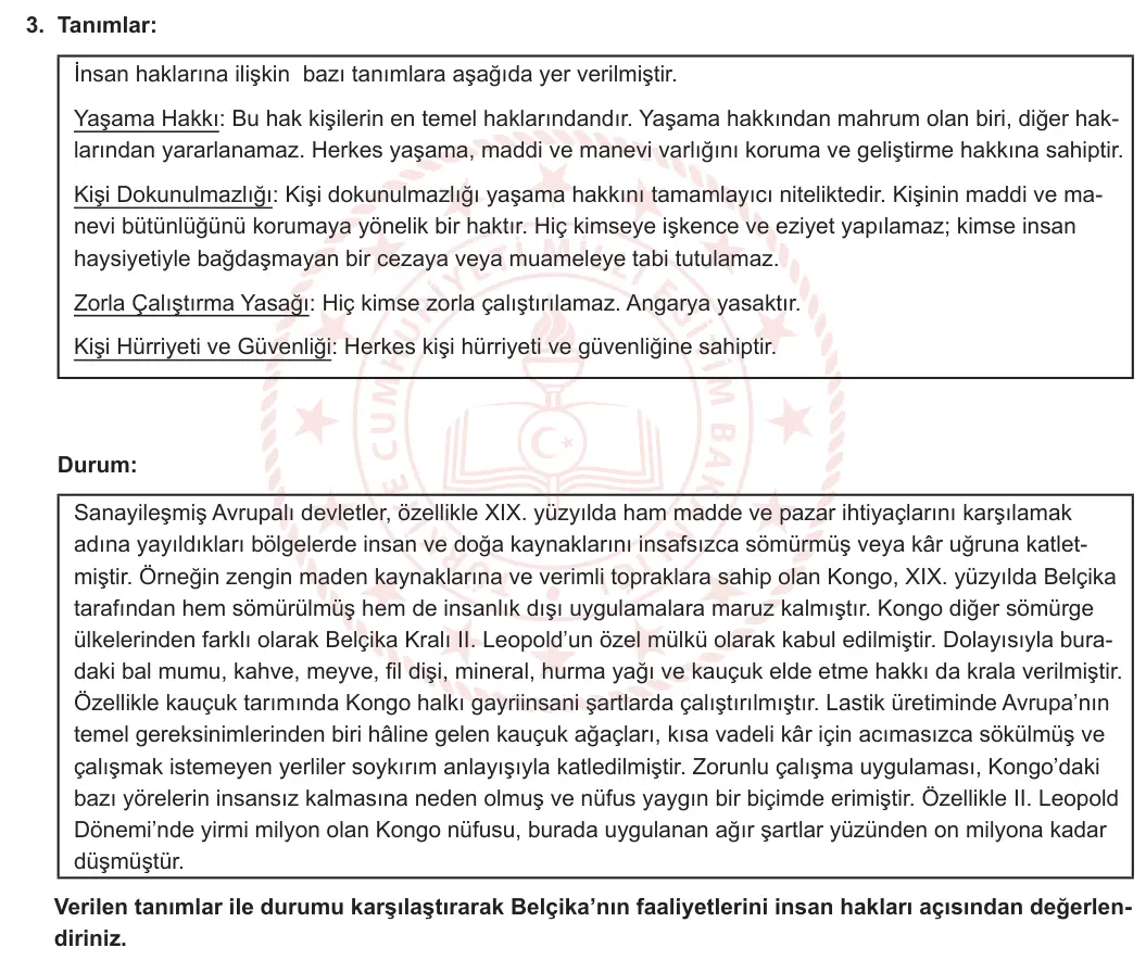 11. Sınıf Tarih 2023-2024 2. Dönem 1. Yazılı 2. Bölüm 3. Soru görseli (1/2)