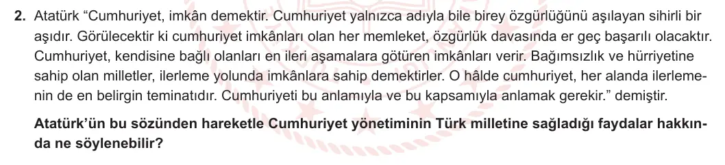 12. Sınıf T.C. İnkılap Tarihi ve Atatürkçülük 2023-2024 2. Dönem 1. Yazılı 1. Bölüm 2. Soru görseli (1/2)