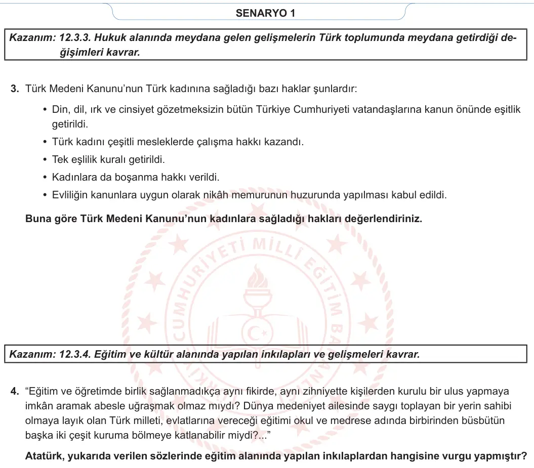 12. Sınıf T.C. İnkılap Tarihi ve Atatürkçülük 2023-2024 2. Dönem 1. Yazılı 1. Bölüm 2. Soru görseli (2/2)