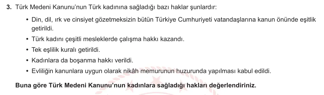 12. Sınıf T.C. İnkılap Tarihi ve Atatürkçülük 2023-2024 2. Dönem 1. Yazılı 1. Bölüm 3. Soru görseli