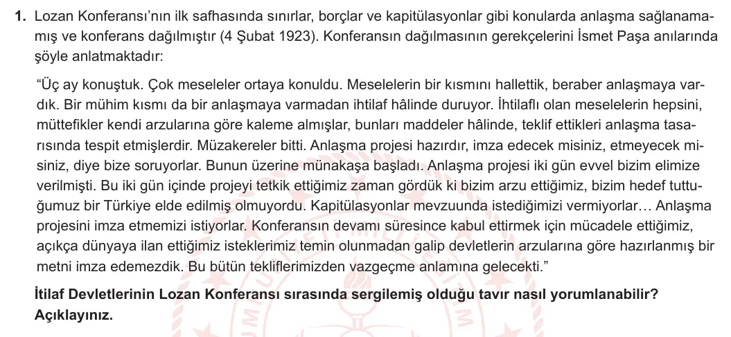 12. Sınıf T.C. İnkılap Tarihi ve Atatürkçülük 2023-2024 2. Dönem 1. Yazılı 2. Bölüm 1. Soru görseli