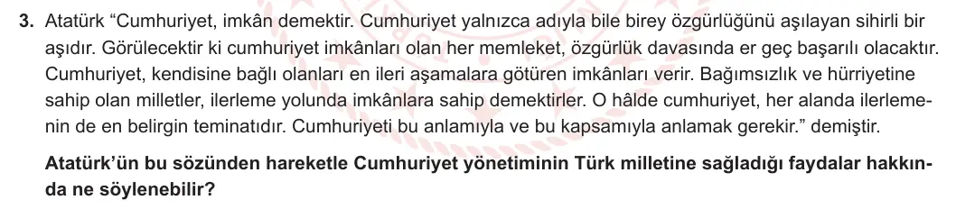 12. Sınıf T.C. İnkılap Tarihi ve Atatürkçülük 2023-2024 2. Dönem 1. Yazılı 2. Bölüm 3. Soru görseli