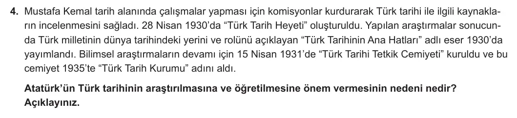 12. Sınıf T.C. İnkılap Tarihi ve Atatürkçülük 2023-2024 2. Dönem 1. Yazılı 2. Bölüm 4. Soru görseli