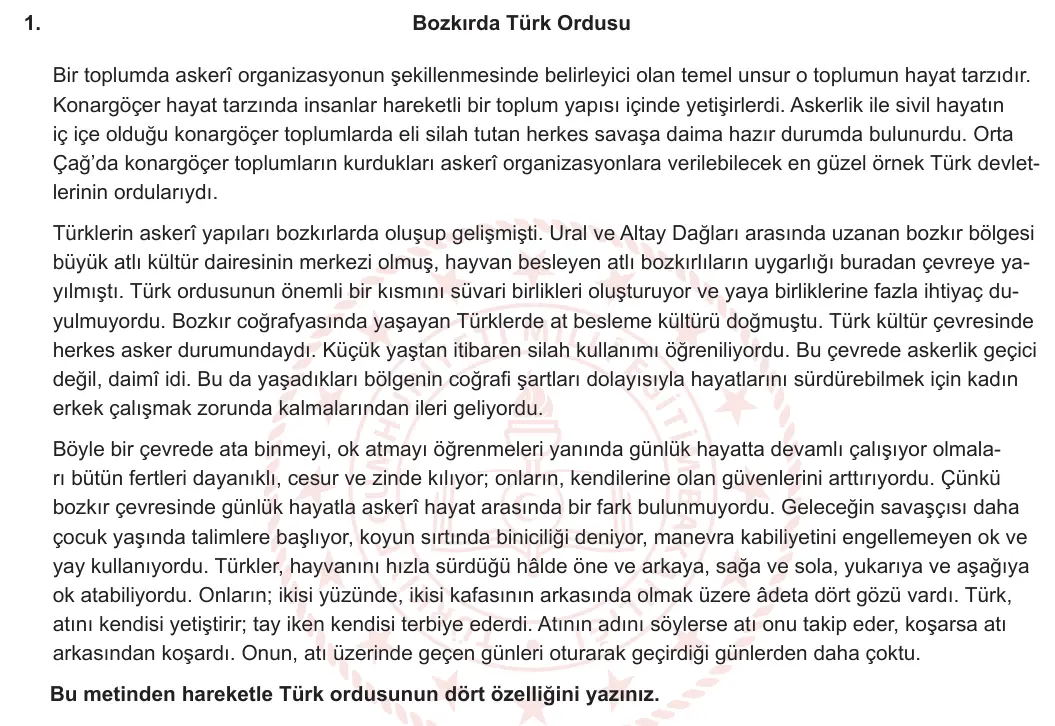 9. Sınıf Tarih 2023-2024 2. Dönem 1. Yazılı 1. Bölüm 1. Soru görseli (1/2)