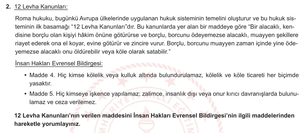 9. Sınıf Tarih 2023-2024 2. Dönem 1. Yazılı 1. Bölüm 2. Soru görseli (1/2)