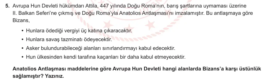 9. Sınıf Tarih 2023-2024 2. Dönem 1. Yazılı 1. Bölüm 5. Soru görseli (1/2)
