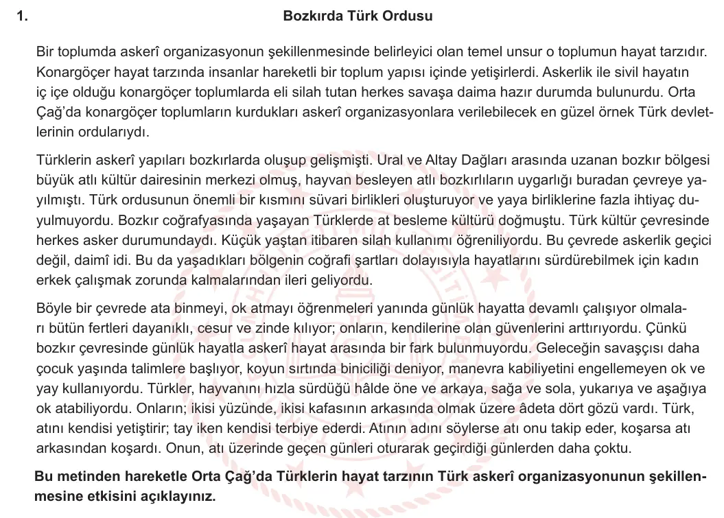 9. Sınıf Tarih 2023-2024 2. Dönem 1. Yazılı 2. Bölüm 1. Soru görseli (1/2)