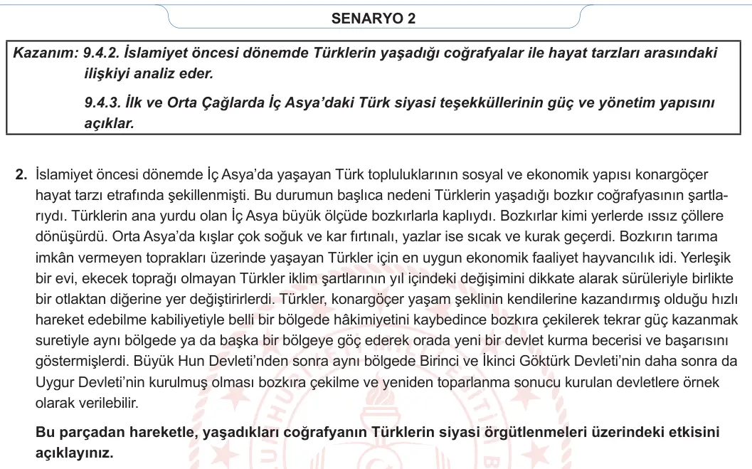 9. Sınıf Tarih 2023-2024 2. Dönem 1. Yazılı 2. Bölüm 1. Soru görseli (2/2)