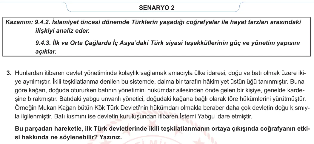 9. Sınıf Tarih 2023-2024 2. Dönem 1. Yazılı 2. Bölüm 2. Soru görseli (2/2)