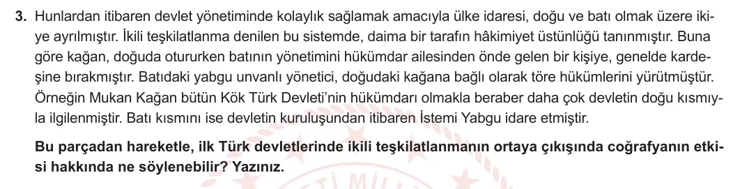9. Sınıf Tarih 2023-2024 2. Dönem 1. Yazılı 2. Bölüm 3. Soru görseli (1/2)