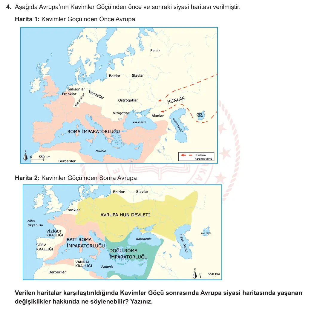 9. Sınıf Tarih 2023-2024 2. Dönem 1. Yazılı 2. Bölüm 4. Soru görseli (1/2)