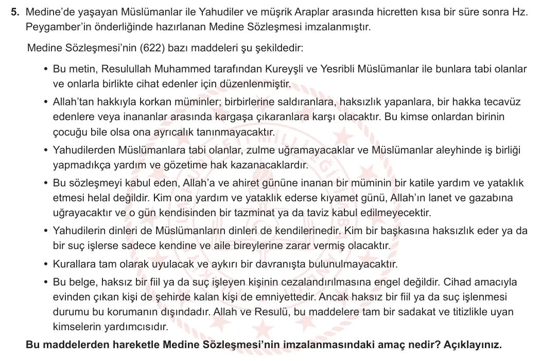 9. Sınıf Tarih 2023-2024 2. Dönem 1. Yazılı 2. Bölüm 5. Soru görseli