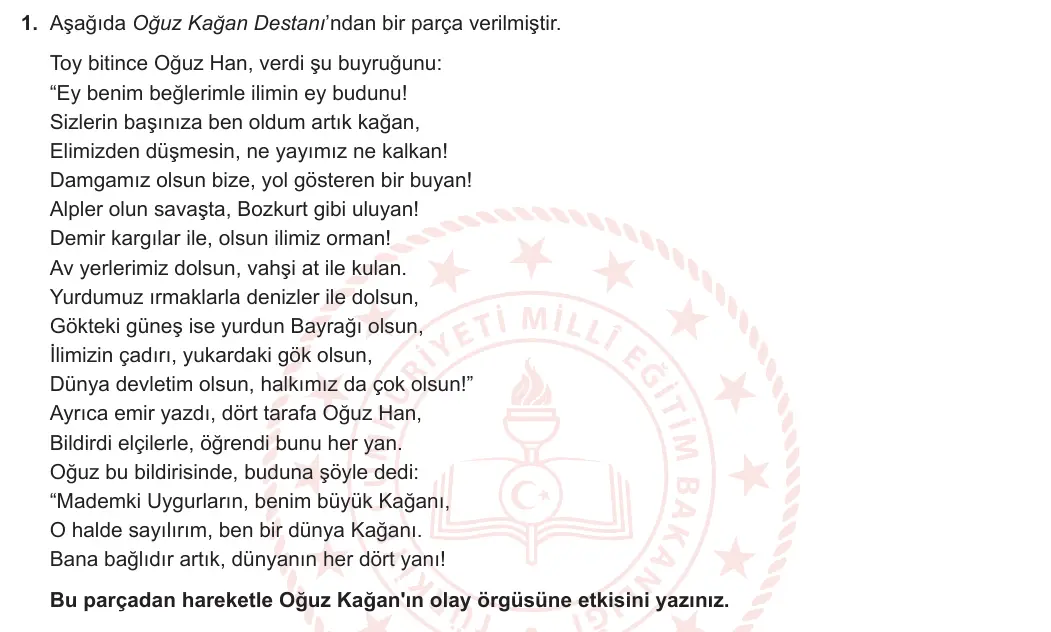 10. Sınıf Türk Dili ve Edebiyatı 2023-2024 2. Dönem 1. Yazılı 1. Bölüm 1. Soru görseli