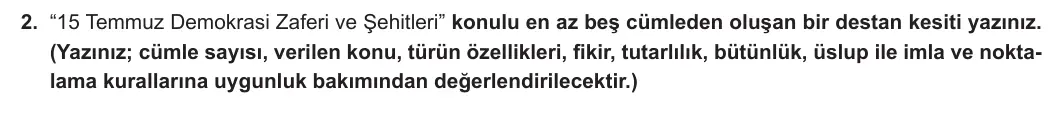 10. Sınıf Türk Dili ve Edebiyatı 2023-2024 2. Dönem 1. Yazılı 1. Bölüm 2. Soru görseli