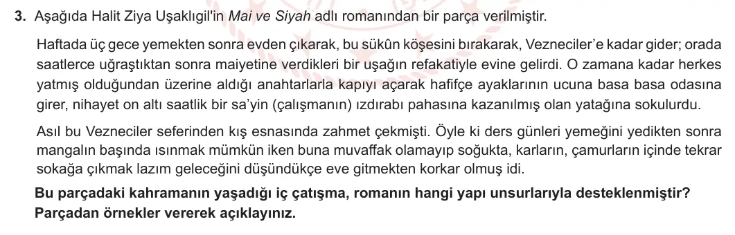 10. Sınıf Türk Dili ve Edebiyatı 2023-2024 2. Dönem 1. Yazılı 1. Bölüm 3. Soru görseli