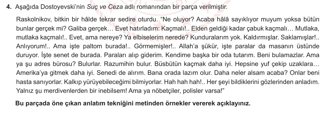 10. Sınıf Türk Dili ve Edebiyatı 2023-2024 2. Dönem 1. Yazılı 2. Bölüm 4. Soru görseli