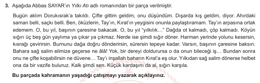 11. Sınıf Türk Dili ve Edebiyatı 2023-2024 2. Dönem 1. Yazılı 1. Bölüm 3. Soru görseli