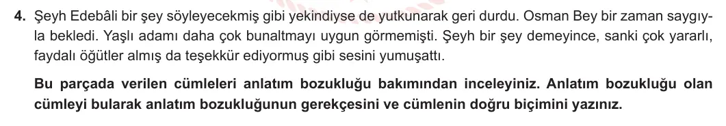11. Sınıf Türk Dili ve Edebiyatı 2023-2024 2. Dönem 1. Yazılı 1. Bölüm 4. Soru görseli