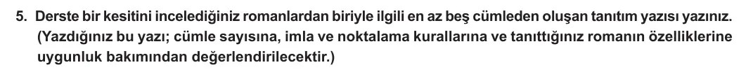 11. Sınıf Türk Dili ve Edebiyatı 2023-2024 2. Dönem 1. Yazılı 1. Bölüm 5. Soru görseli