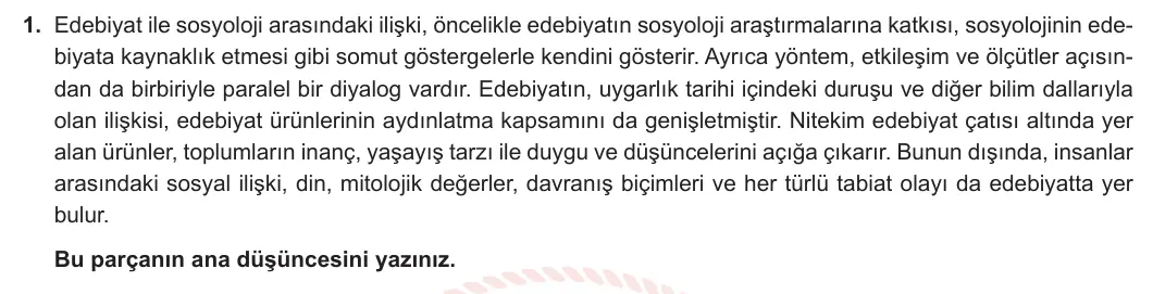 11. Sınıf Türk Dili ve Edebiyatı 2023-2024 2. Dönem 1. Yazılı 2. Bölüm 1. Soru görseli