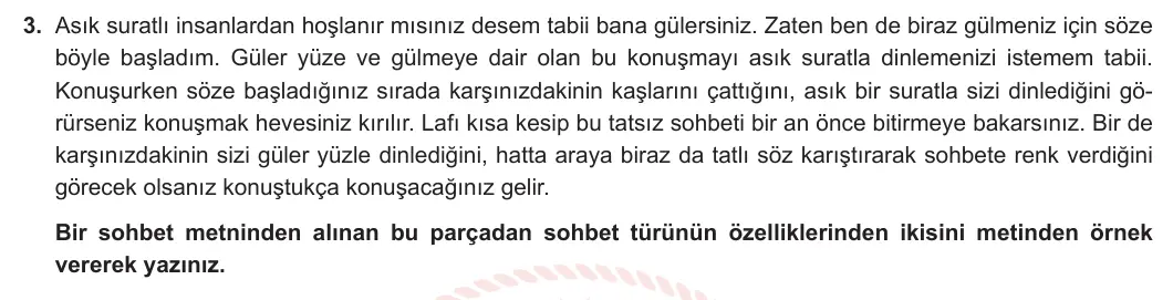 11. Sınıf Türk Dili ve Edebiyatı 2023-2024 2. Dönem 1. Yazılı 2. Bölüm 3. Soru görseli