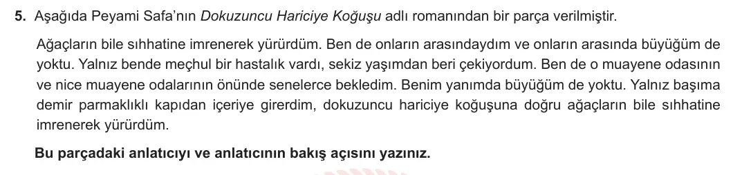11. Sınıf Türk Dili ve Edebiyatı 2023-2024 2. Dönem 1. Yazılı 2. Bölüm 5. Soru görseli