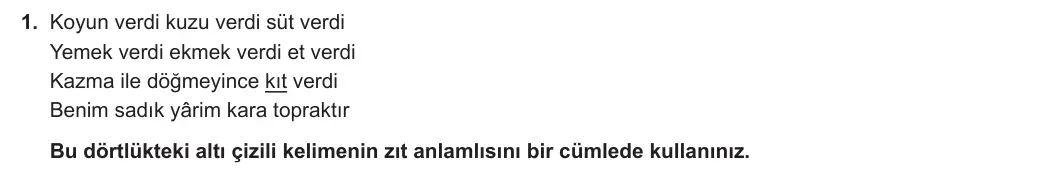 12. Sınıf Türk Dili ve Edebiyatı 2023-2024 2. Dönem 1. Yazılı 1. Bölüm 1. Soru görseli