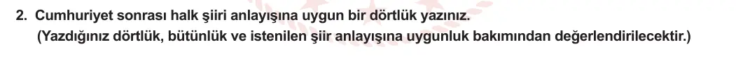 12. Sınıf Türk Dili ve Edebiyatı 2023-2024 2. Dönem 1. Yazılı 1. Bölüm 2. Soru görseli