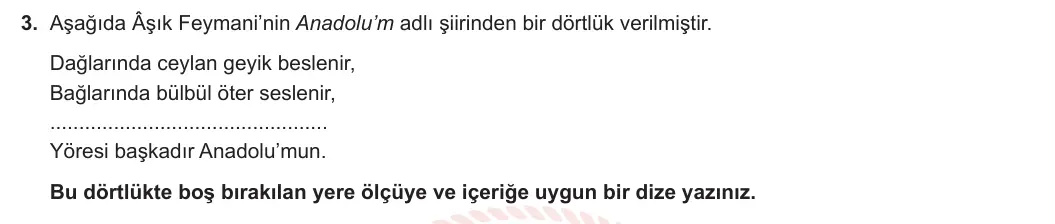 12. Sınıf Türk Dili ve Edebiyatı 2023-2024 2. Dönem 1. Yazılı 2. Bölüm 3. Soru görseli