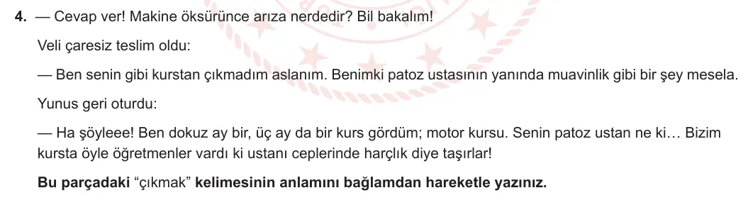 12. Sınıf Türk Dili ve Edebiyatı 2023-2024 2. Dönem 1. Yazılı 2. Bölüm 4. Soru görseli