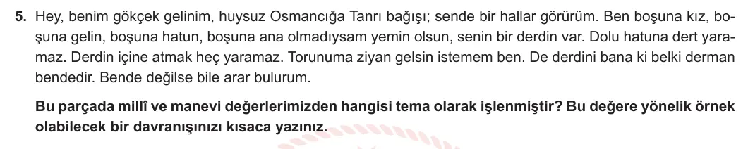 12. Sınıf Türk Dili ve Edebiyatı 2023-2024 2. Dönem 1. Yazılı 2. Bölüm 5. Soru görseli