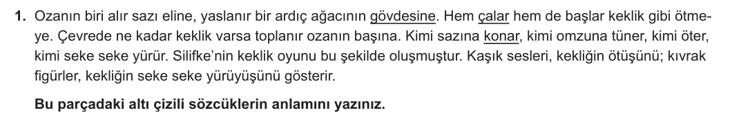 5. Sınıf Türkçe 2023-2024 2. Dönem 1. Yazılı 1. Bölüm 1. Soru görseli