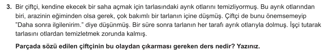 5. Sınıf Türkçe 2023-2024 2. Dönem 1. Yazılı 1. Bölüm 3. Soru görseli